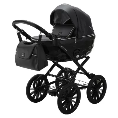 Коляска Adamex Chantal Retro Deluxe 2 в 1, C114, черная кожа Коляска Adamex Chantal Retro Deluxe 2 в 1, C114, черная кожа
