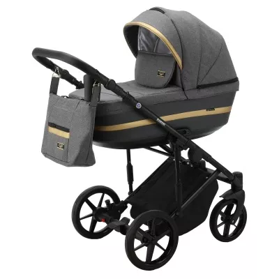 Коляска Adamex Rimini Lux 2 в 1, RI7, т.сер+т.сер.кожа+золото.отделка Коляска Adamex Rimini Lux 2 в 1, RI7, т.сер+т.сер.кожа+золото.отделка