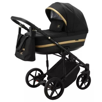 Коляска Adamex Rimini Tip 2 в 1, RI1, черный+черн.кожа+золото отделка Коляска Adamex Rimini Tip 2 в 1, RI1, черный+черн.кожа+золото отделка