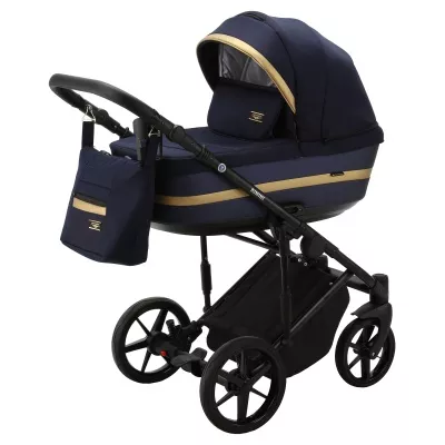 Коляска Adamex Rimini Lux 2 в 1, RI58, т.син+т.син.перл.кожа+золото.отделка Коляска Adamex Rimini Lux 2 в 1, RI58, т.син+т.син.перл.кожа+золото.отделка
