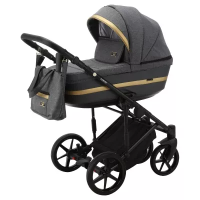 Коляска Adamex Rimini Tip 2 в 1, RI97, т.сер+т.сер.кожа+золото.отделка Коляска Adamex Rimini Tip 2 в 1, RI97, т.сер+т.сер.кожа+золото.отделка