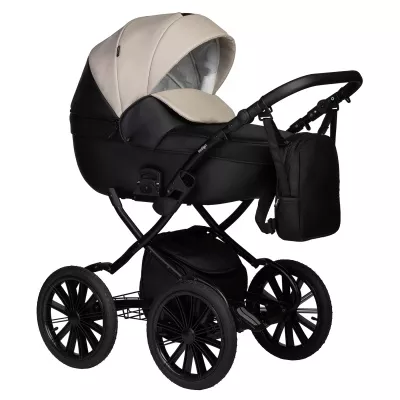 Коляска Indigo Mio Eco Plus 14" 2 в 1, 04, черная кожа+св.бежевая кожа