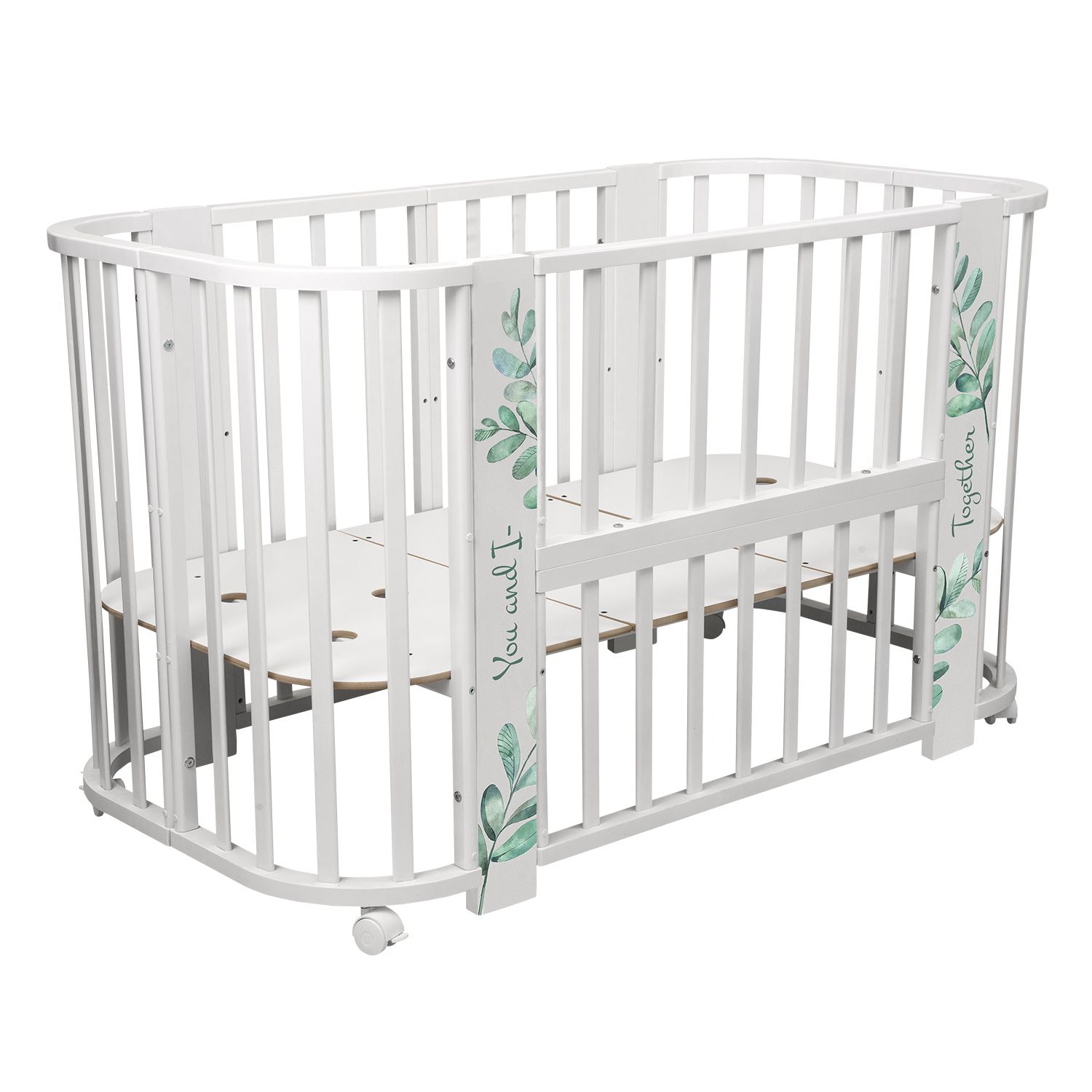 Кровать-трансформер Indigo Green Line 5 в 1, поперечный маятник, листочки