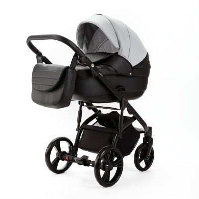 Коляска Adamex Lanti Deluxe 2 в 1, LN-SD107, св.сер.кожа + черн. кожа
