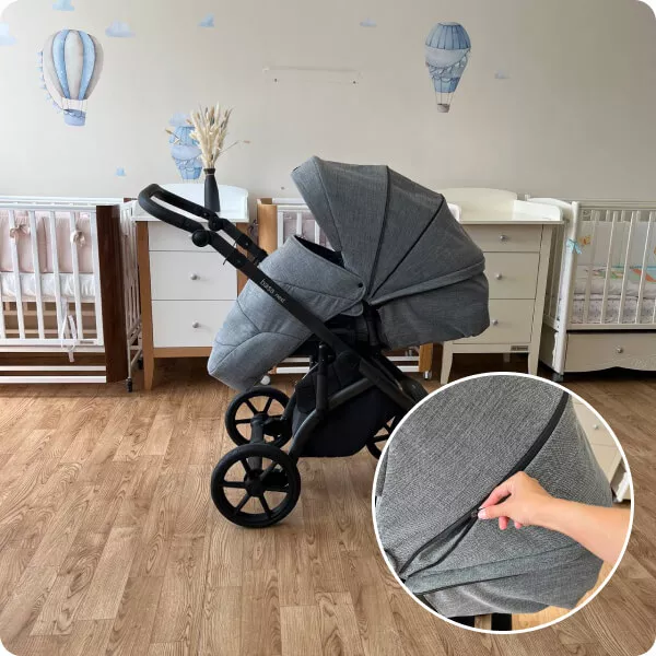 Капор прогулочного блока оснащён дополнительным отсеком для увеличения.