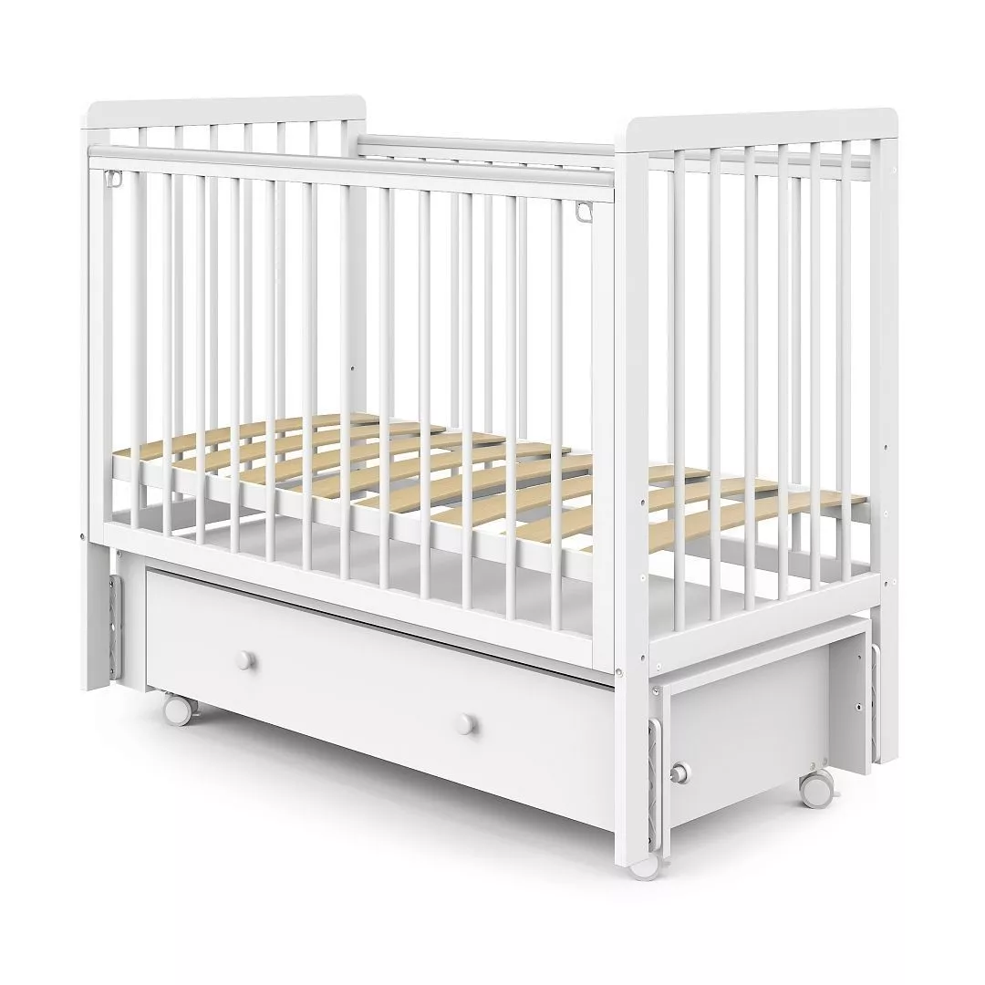 Кровать детская Pituso Tiny маятник с ящиком, Белая аляска