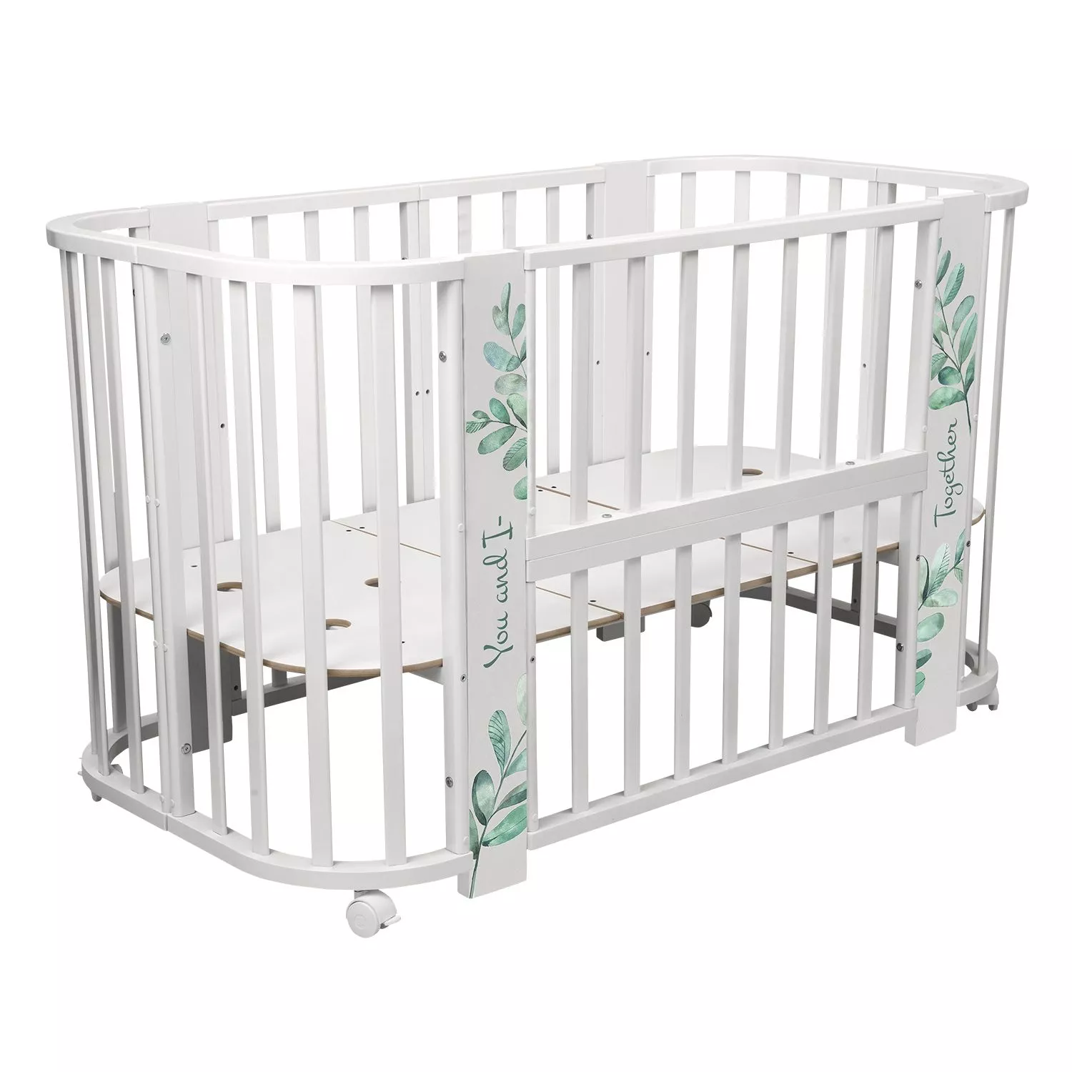 Кровать-трансформер Indigo Green Line 5 в 1, поперечный маятник, листочки