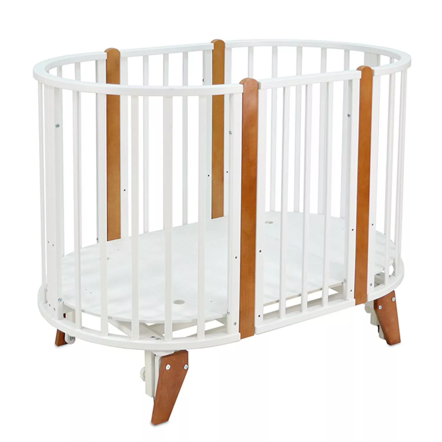 Кровать-трансформер Indigo София NEW 6в1 круг-овал, универсальный маятник, белый-натуральный