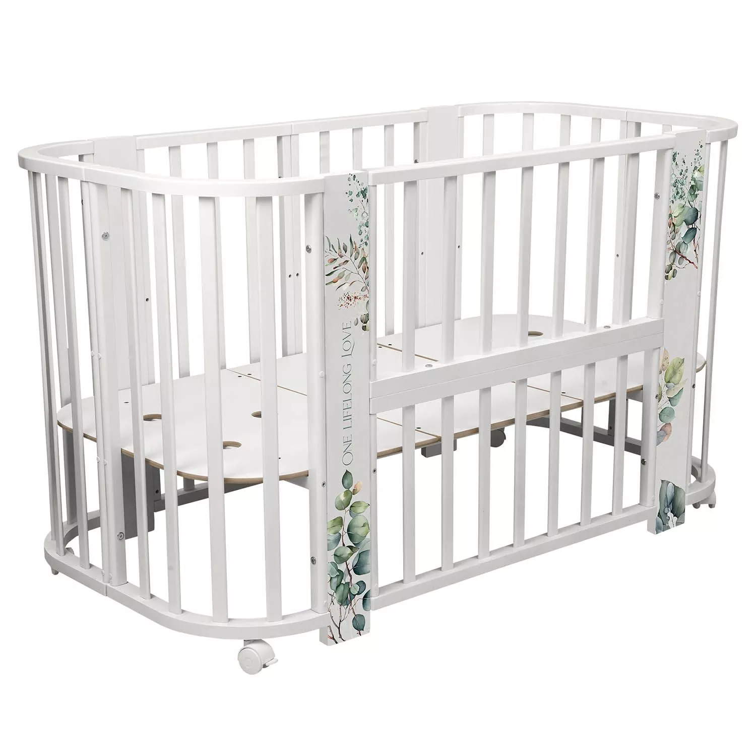 Кровать-трансформер Indigo Baby Line 5 в 1, поперечный маятник, листочки