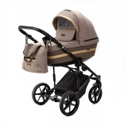 Коляска Adamex Rimini Lux 2 в 1, RI51, беж+т.беж.кожа+золото отделка