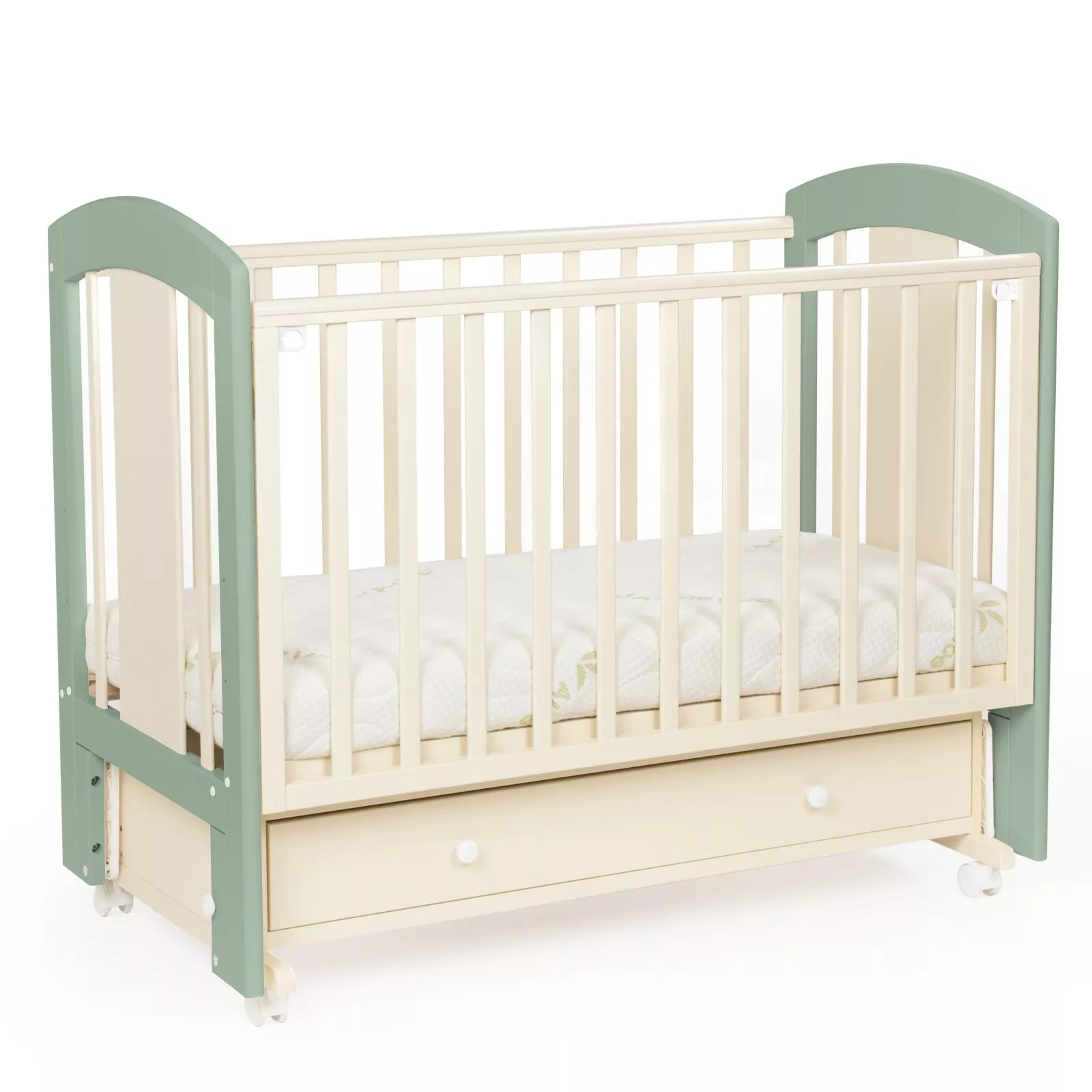 Кровать детская Bebizaro Regency Teddy маятник универсальный с ящиком, Vanilla/olive