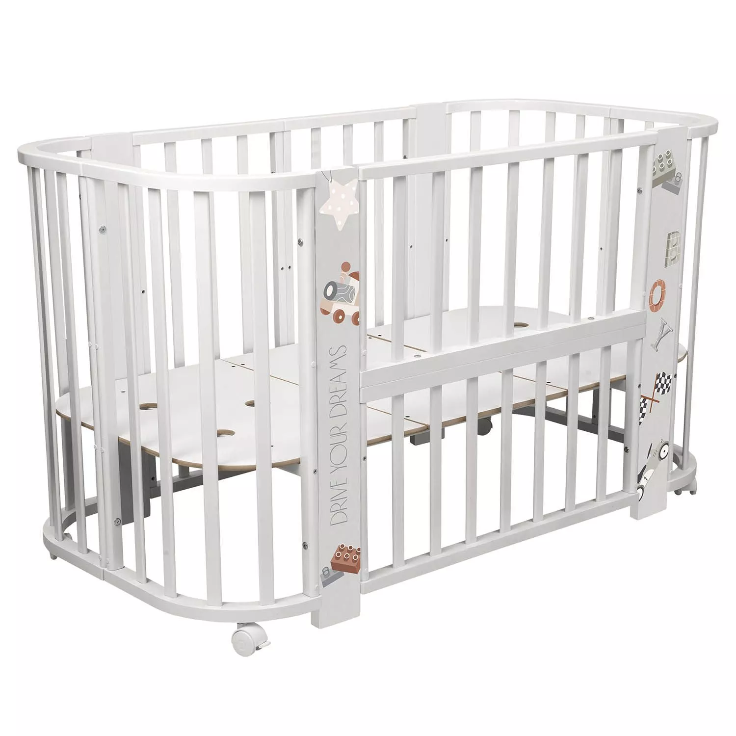 Кровать-трансформер Indigo Baby Line 5 в 1, поперечный маятник, машинки