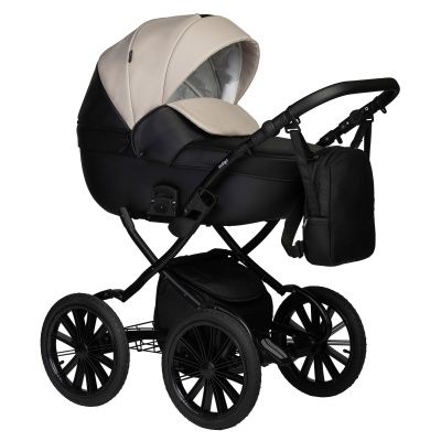 Коляска Indigo Mio Eco Plus 14" 2 в 1, 04, черная кожа+св.бежевая кожа