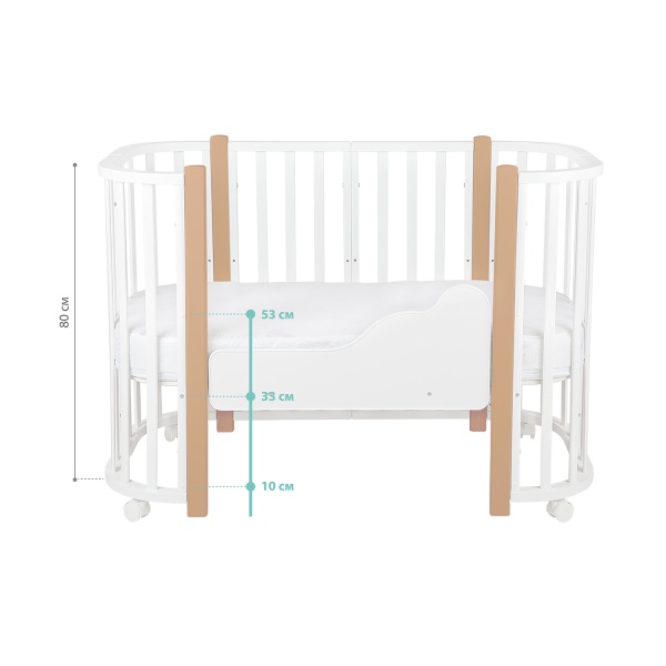 Кровать детская Indigo Baby Lux 3 в 1 цвет белый-натуральные стойки